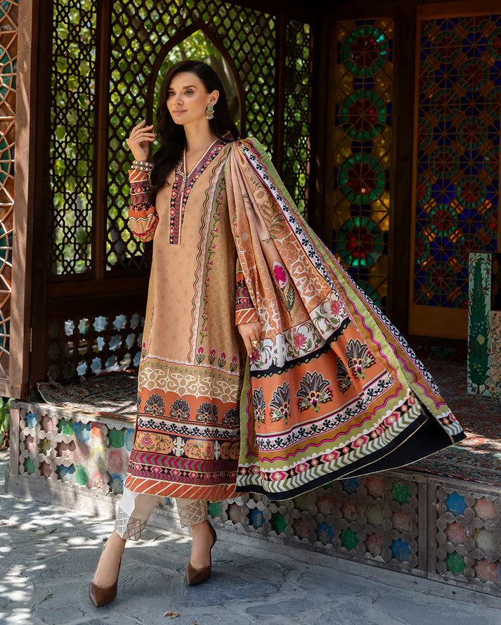 Mushq Hemline Echoes Of Serneity Unstitched Festive Raw Silk Printed 3 Piece MQ25ES D-01 Solara Crest - Festive Collection