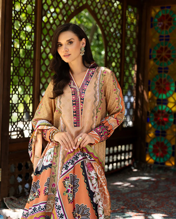 Mushq Hemline Echoes Of Serneity Unstitched Festive Raw Silk Printed 3 Piece MQ25ES D-01 Solara Crest - Festive Collection