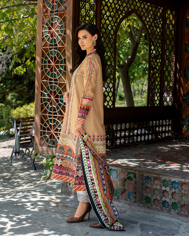 Mushq Hemline Echoes Of Serneity Unstitched Festive Raw Silk Printed 3 Piece MQ25ES D-01 Solara Crest - Festive Collection