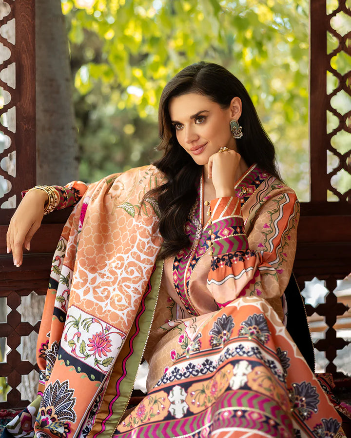 Mushq Hemline Echoes Of Serneity Unstitched Festive Raw Silk Printed 3 Piece MQ25ES D-01 Solara Crest - Festive Collection