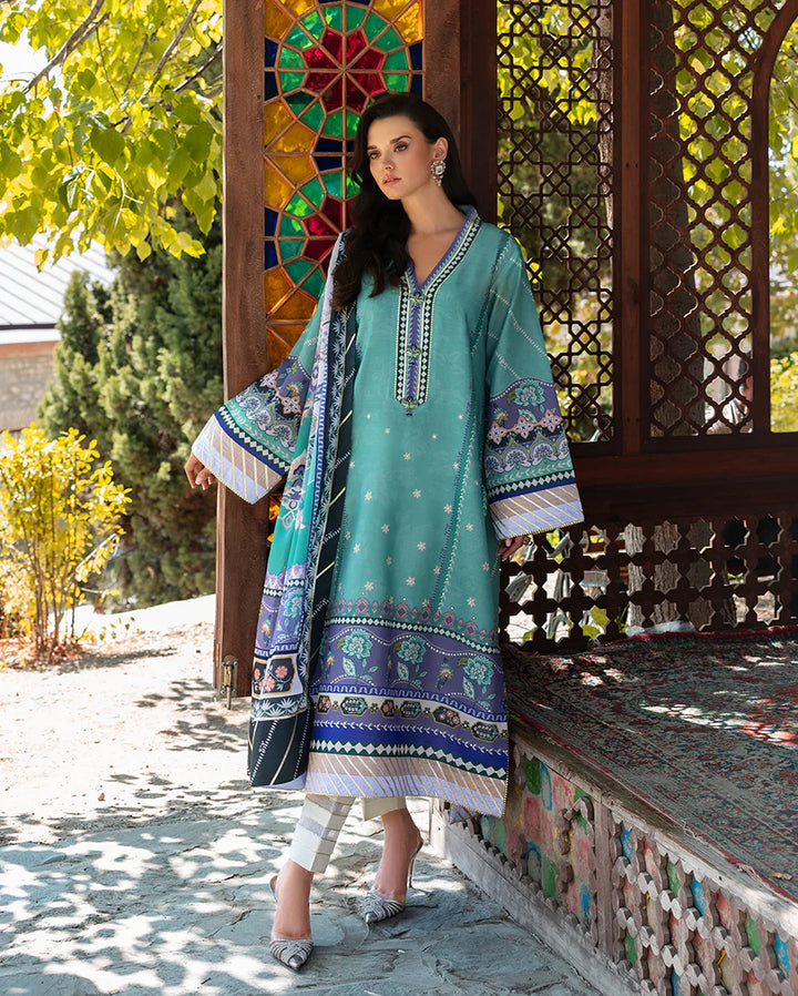 Mushq Hemline Echoes Of Serneity Unstitched Festive Raw Silk Printed 3 Piece MQ25ES D-10 Lunar Dew - Festive Collection
