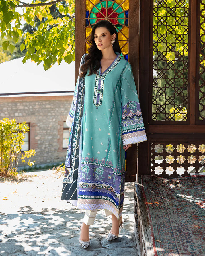 Mushq Hemline Echoes Of Serneity Unstitched Festive Raw Silk Printed 3 Piece MQ25ES D-10 Lunar Dew - Festive Collection