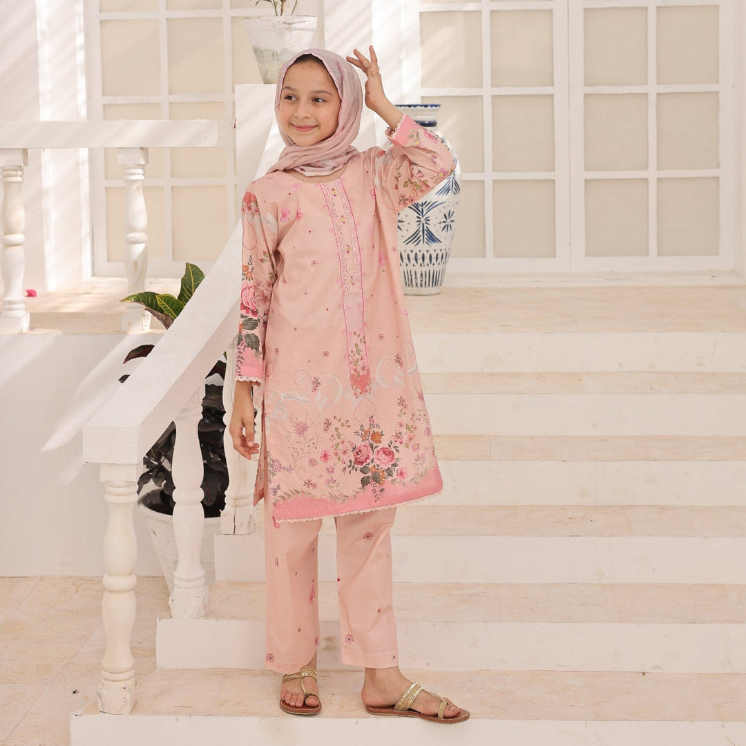 Satrangi by Suntex Fabrics Girls RTW Printed Lawn 3 Piece Suit Blush Pink Festive Collection