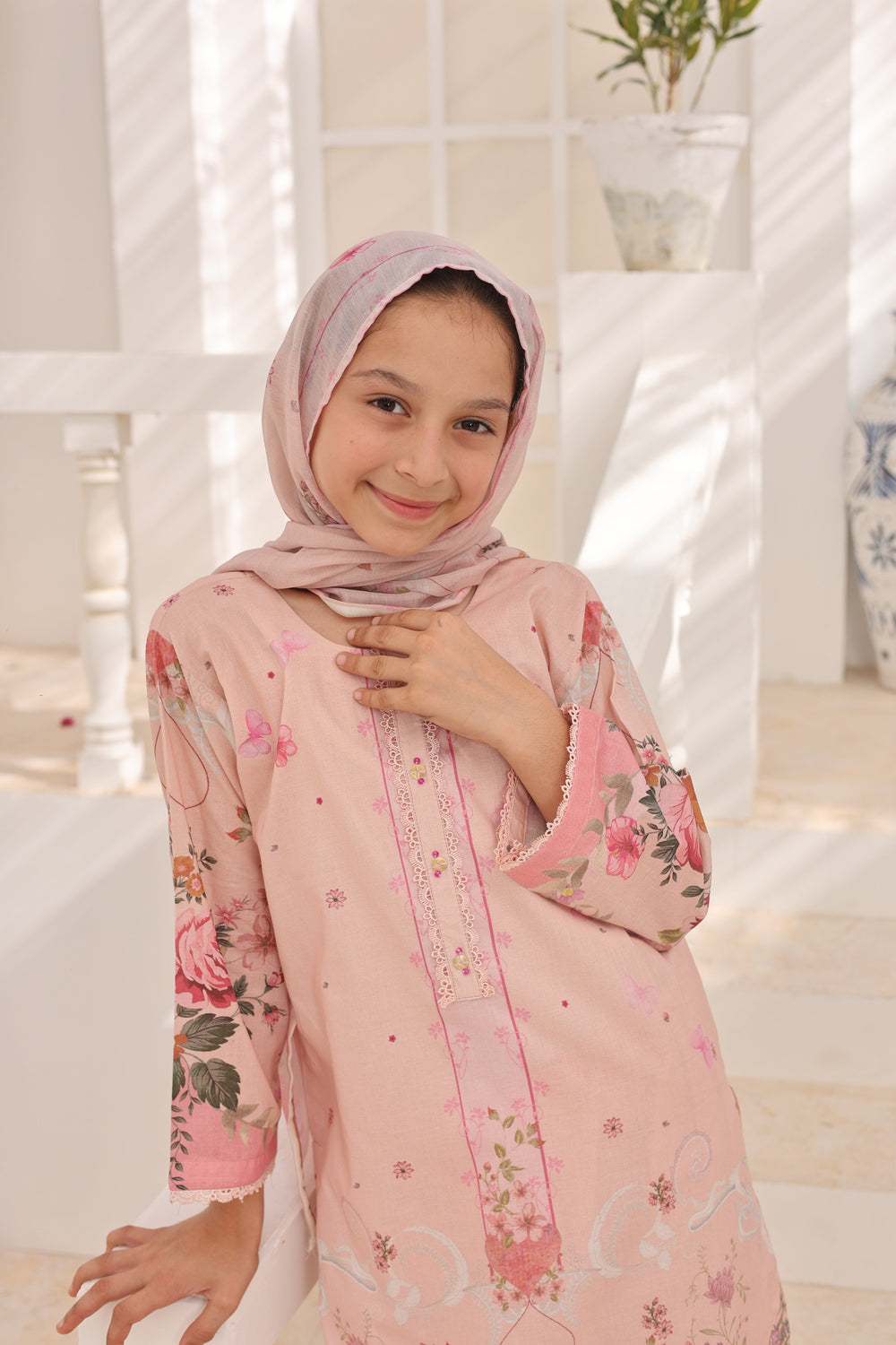Satrangi by Suntex Fabrics Girls RTW Printed Lawn 3 Piece Suit Blush Pink Festive Collection