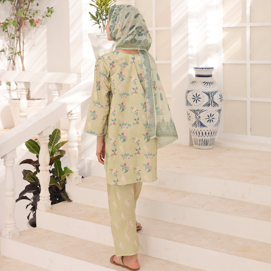 Satrangi by Suntex Fabrics Girls RTW Printed Lawn 3 Piece Suit Pistachio Festive Collection