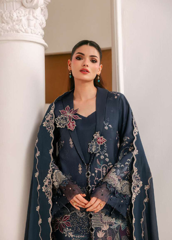 Luxe Silk by Florent Unstitched Embroidered Raw Silk 3 Piece Suit FL26ULS Obsidian Bloom - Festive Collection