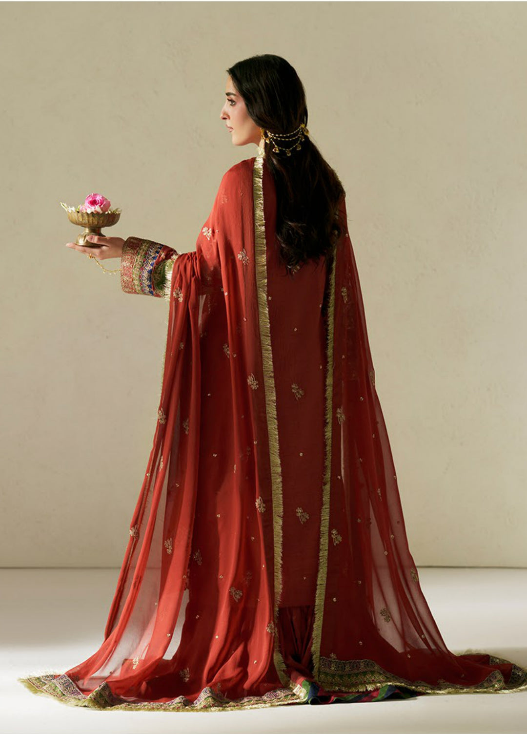 Vera Unstitched Embroidered Raw Silk 3 Piece Suit VR26URF Zar Rust - Festive Collection