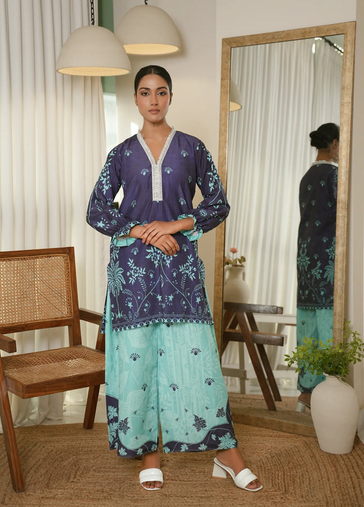 Karashe Women RTW Printed Raw Silk 2 Piece Suit MIDNIGHT BLOOM - Festive Collection