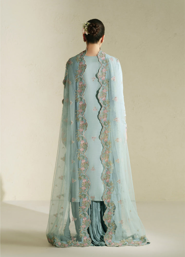 Vera Unstitched Embroidered Raw Silk 3 Piece Suit VR26URF Meena Powder Blue - Festive Collection