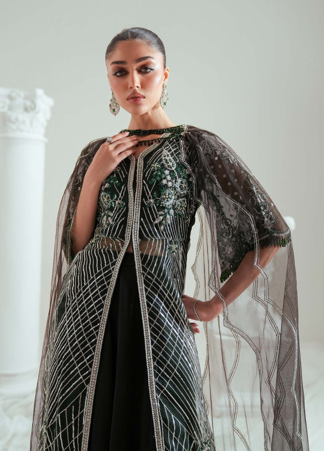 Elyse by Zariya Unstitched Embroidered Net 3 Piece Suit ZA26UEW Emeralda ZSU-6302 - Wedding Collection