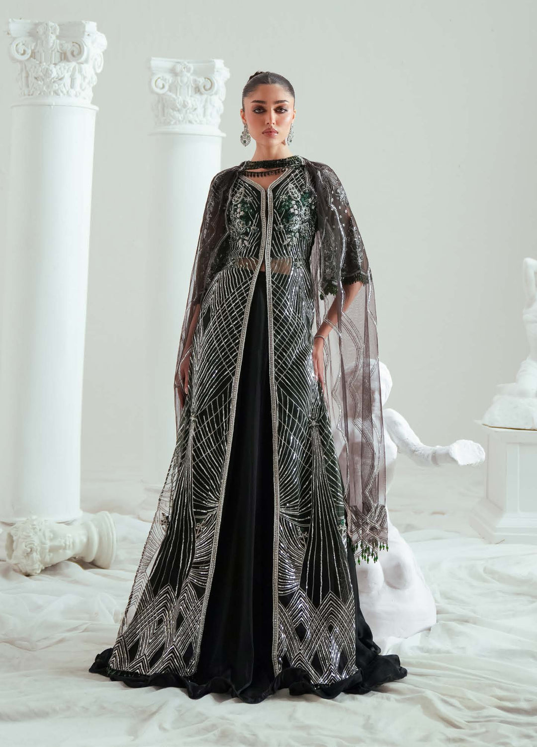 Elyse by Zariya Unstitched Embroidered Net 3 Piece Suit ZA26UEW Emeralda ZSU-6302 - Wedding Collection
