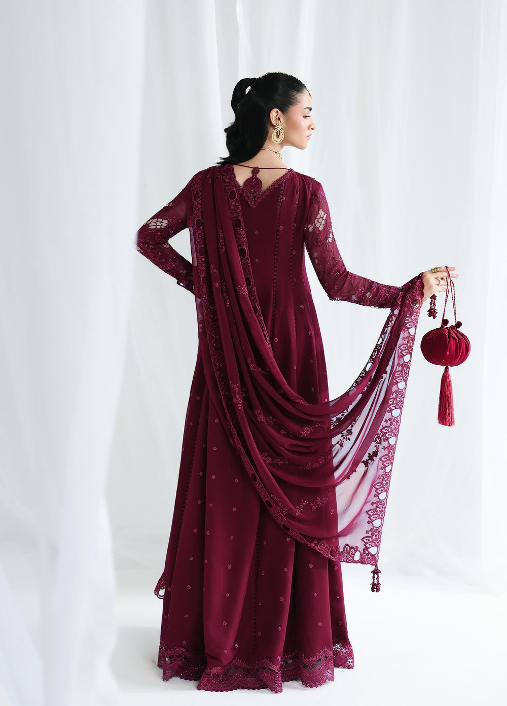 Qalamkar Unstitched Embroidered Chiffon 3 Piece Suit QLK26UCF Wafa QCC-03 - Festive Collection