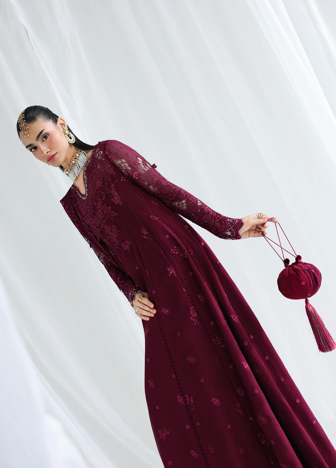 Qalamkar Unstitched Embroidered Chiffon 3 Piece Suit QLK26UCF Wafa QCC-03 - Festive Collection