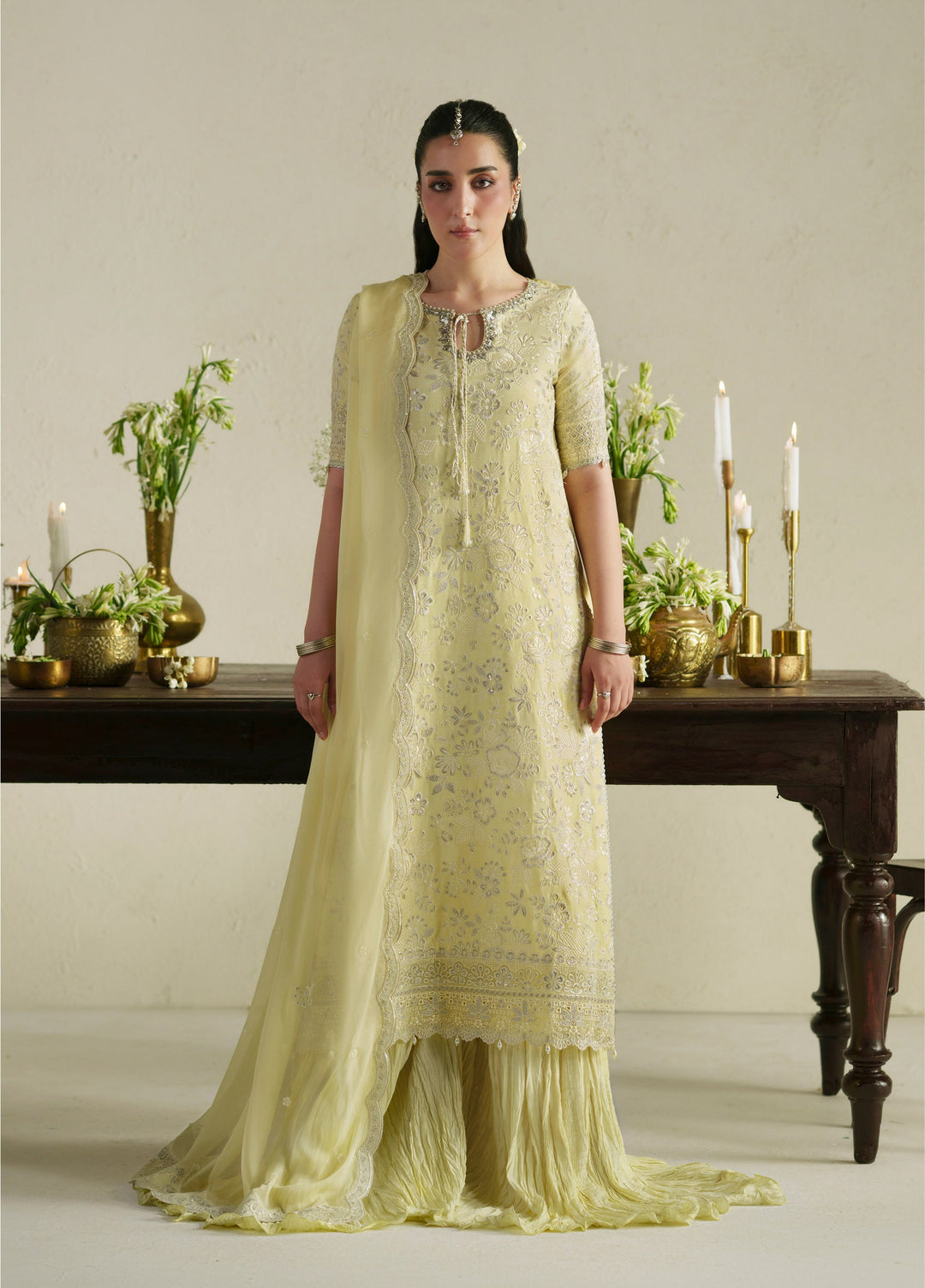 Vera Unstitched Embroidered Raw Silk 3 Piece Suit VR26URF Gulab Butter Yellow - Festive Collection