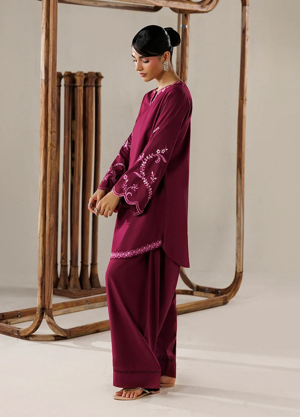Azure Women RTW Embroidered Poly Co-Ord Sets Suit Cerise - Casual Collection