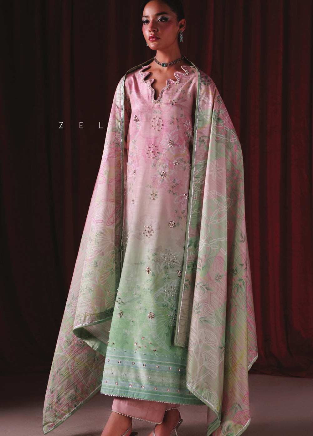 Luxe by Rang Rasiya Unstitched Printed Raw Silk 3 Piece Suit RR26ULS Zelie - Festive Collection