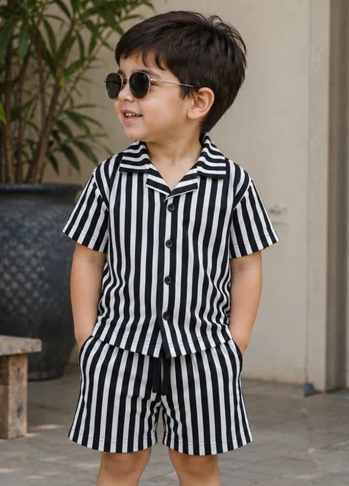BabyCo Kids RTW Printed Cotton Co-Ord Sets Suit Monochrome Stripe Resort - Casual Collection