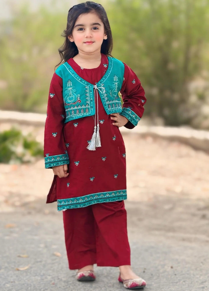 Khanak Girls RTW Embroidered Cotton 2 Piece Suit KST-155 - Casual Collection