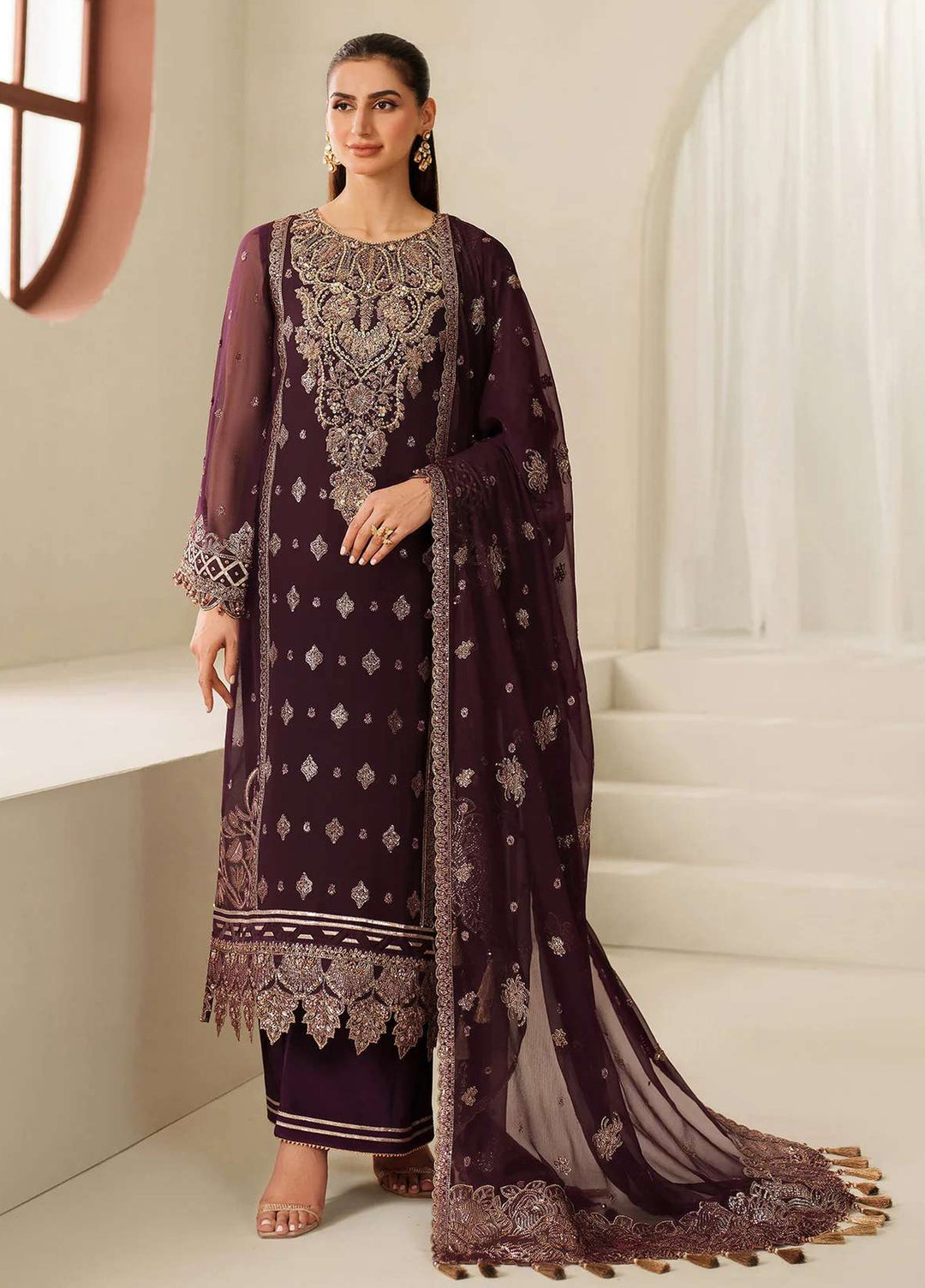 Alizeh Fashion Unstitched Embroidered Chiffon 3 Piece Suit AF26UCF AF-HM-4053-Tehwar - Festive Collection
