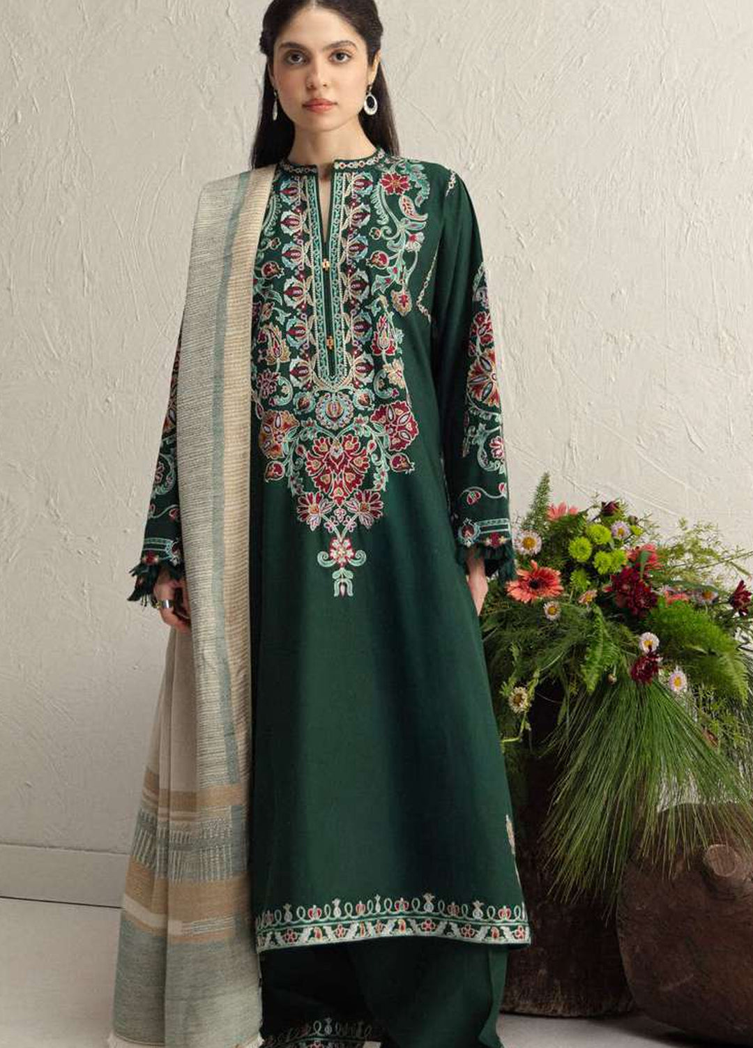 Coco by Zara Shahjahan Unstitched Khaddar 3 Piece Suit CZS26UKW OCHRE 2B - Winter Collection
