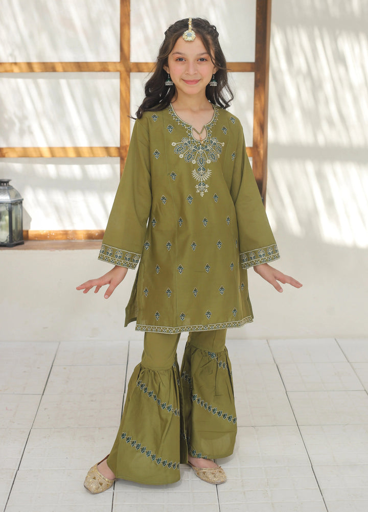 Khanak Girls RTW Embroidered Cotton 2 Piece Suit KST-146 - Casual Collection
