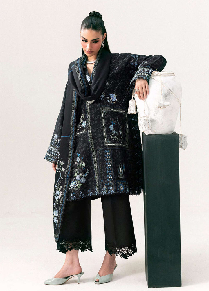 Q prints by Qalamkar Unstitched Embroidered Slub Linen 3 Piece Suit QLK26ULQ Luna QPW-05A - Winter Collection