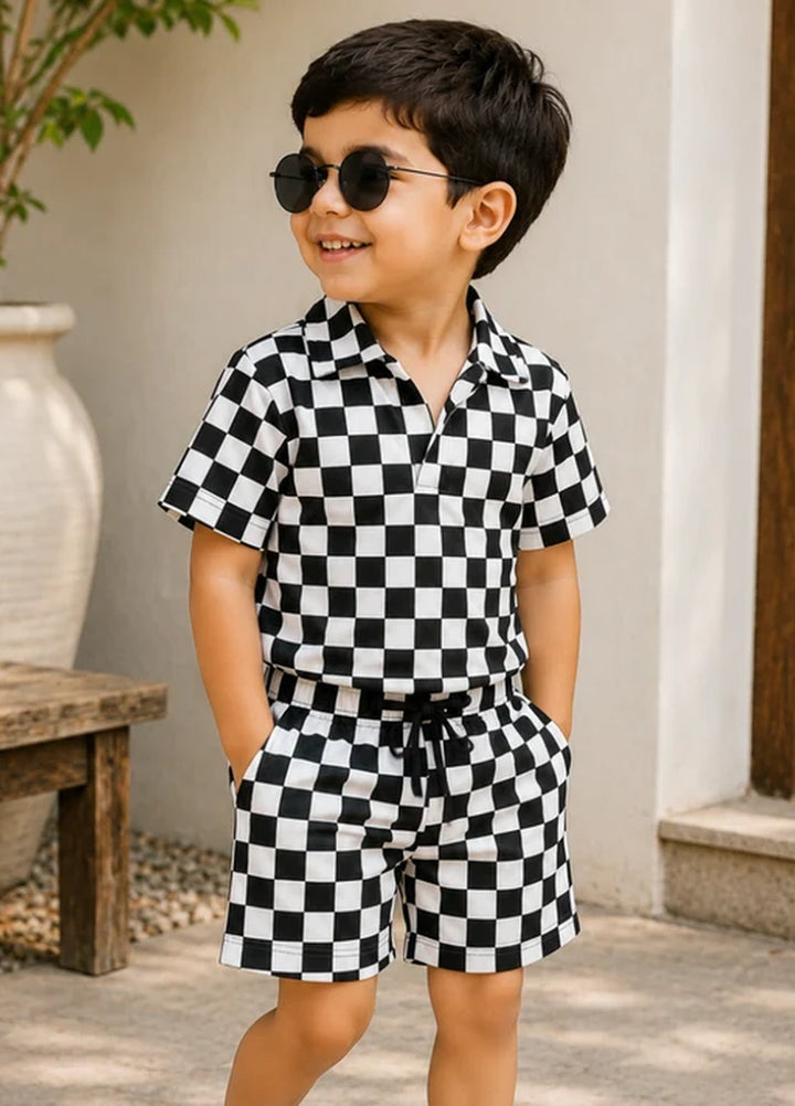 BabyCo Kids RTW Printed Cotton Co-Ord Sets Suit Chess Club Resort - Casual Collection