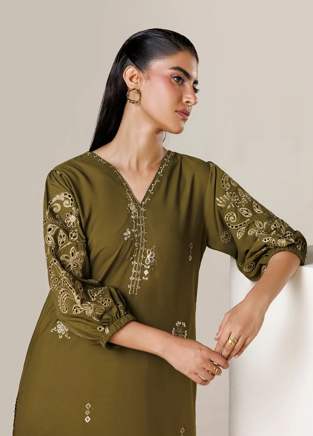 Azure Women RTW Embroidered Poly Co-Ord Sets Suit Olivine - Casual Collection