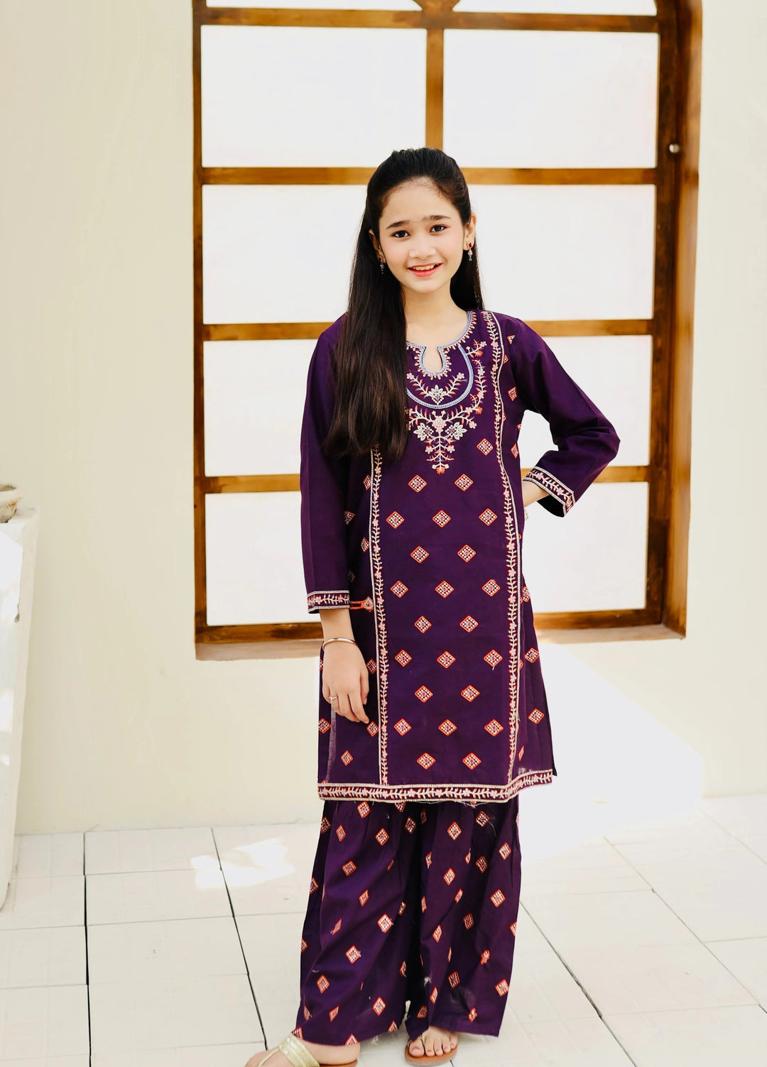 Khanak Girls RTW Embroidered Cotton 2 Piece Suit KST-115 - Casual Collection