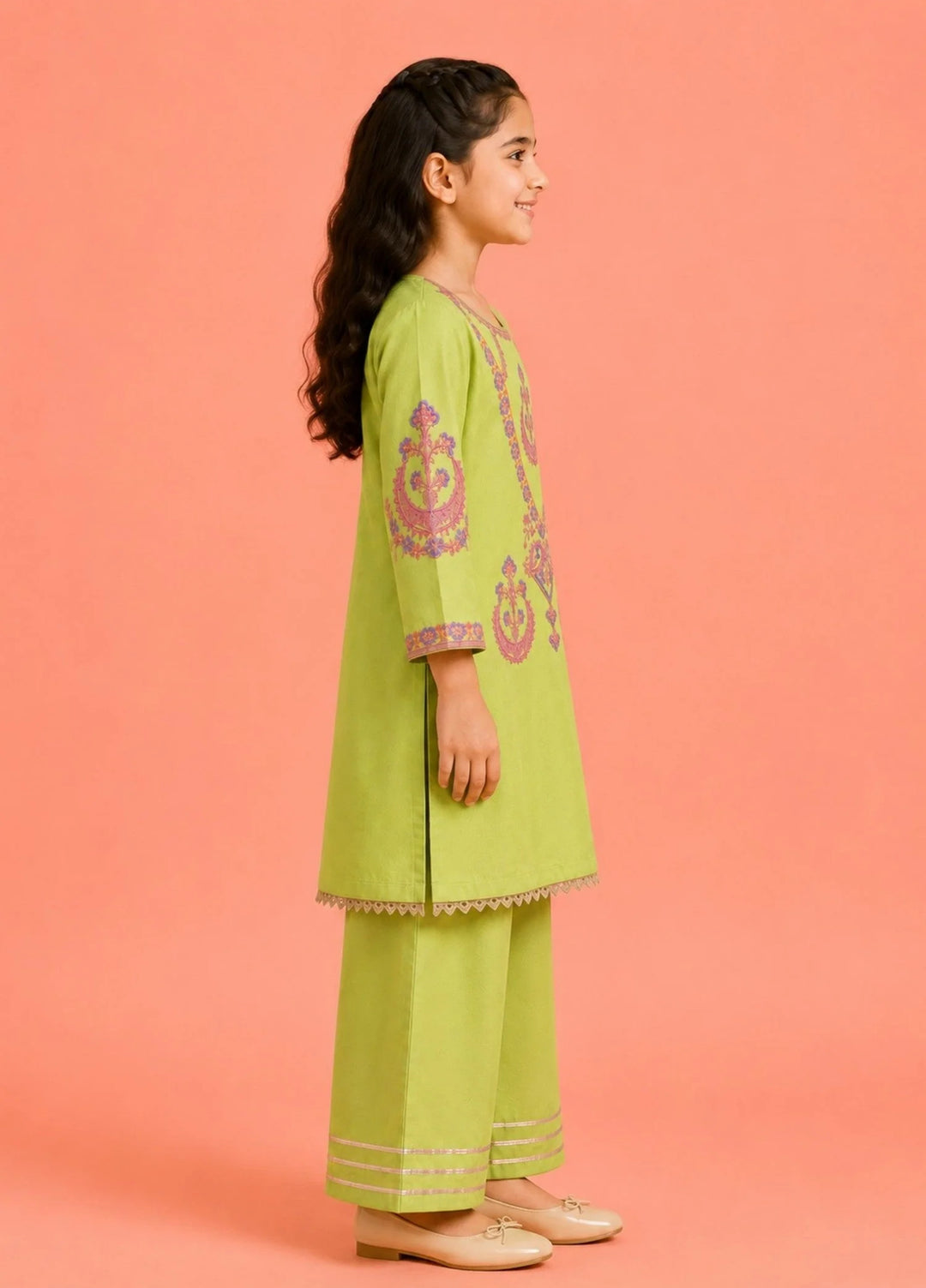 Khanak Girls RTW Embroidered Cotton 2 Piece Suit KST-216 - Casual Collection