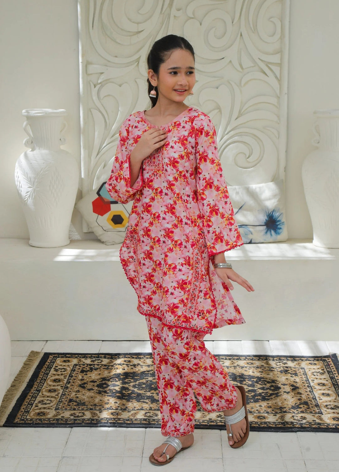 Khanak Girls RTW Embroidered Cotton 2 Piece Suit KST-200 - Casual Collection
