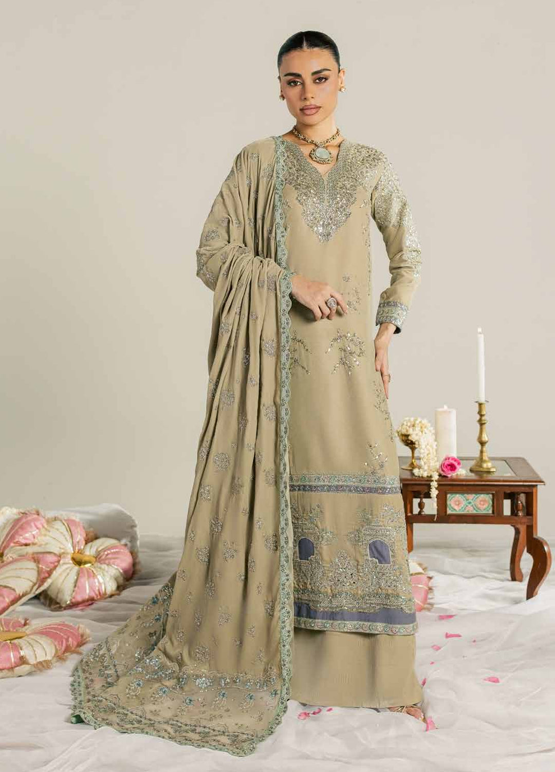 Maya by Nureh Unstitched Embroidered Velvet 3 Piece Suit NU26UMV NW-132 - Wedding Collection
