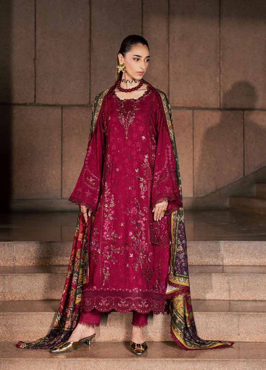 Maya by Nureh Unstitched Embroidered Jacquard Linen 3 Piece Suit NU26UMLJ NW-130 - Festive Collection