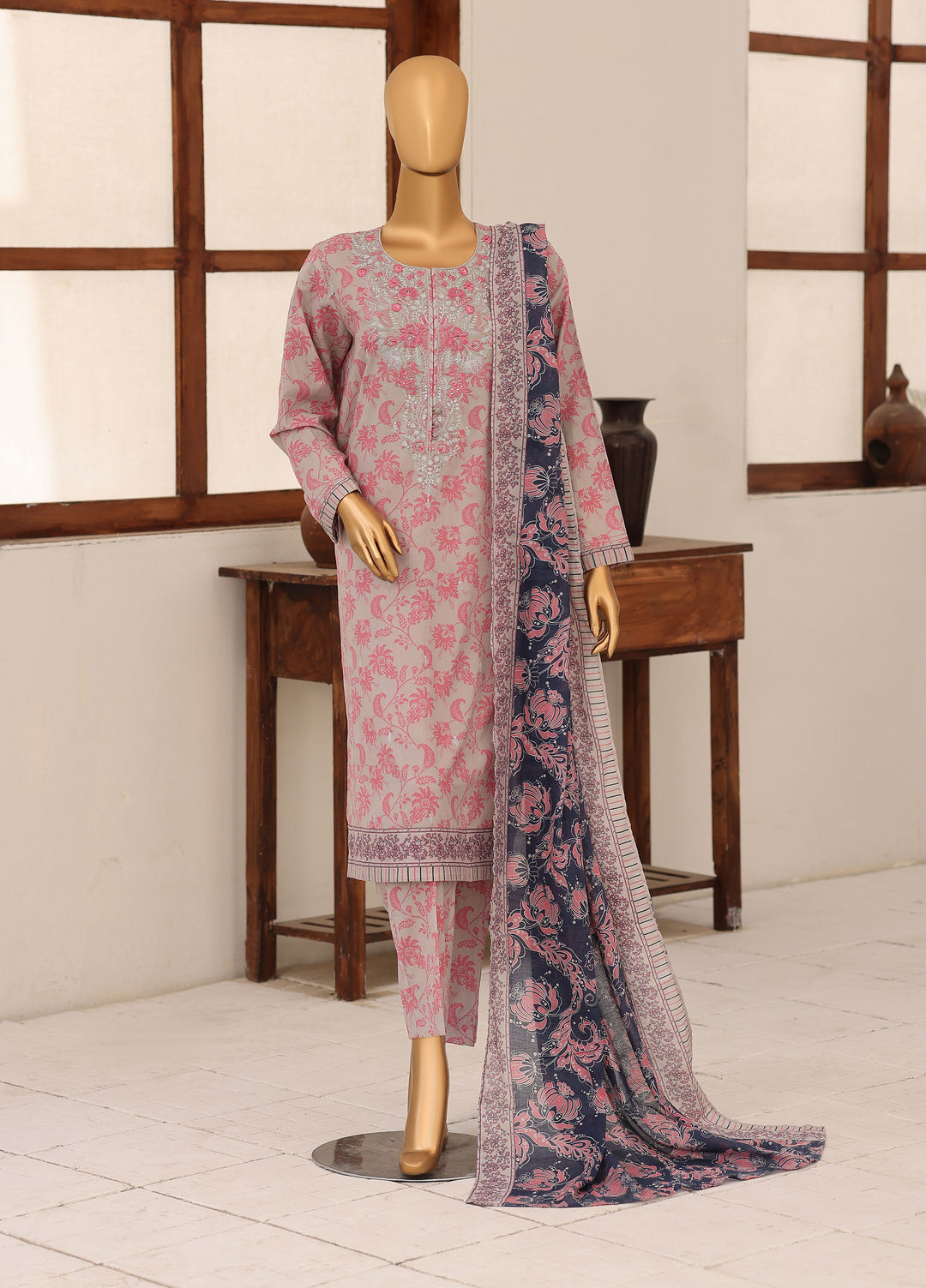 Identic by HZ Textiles Unstitched Embroidered Cotton 3 Piece Suit HZ26UCI PDW 3329-E - Casual Collection