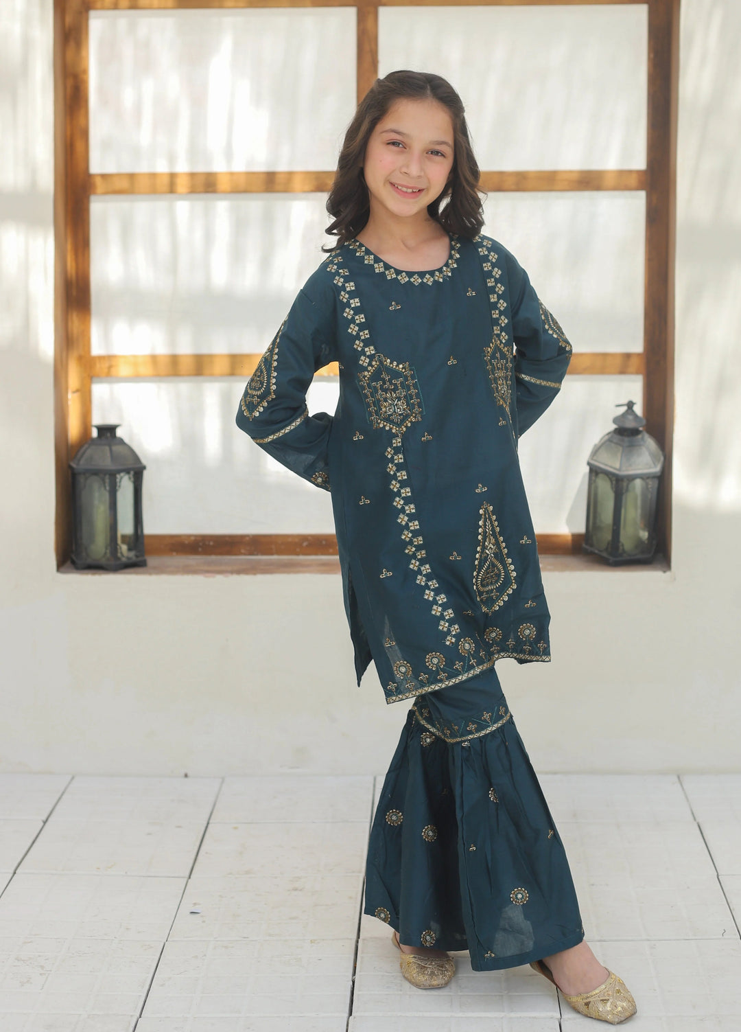 Khanak Girls RTW Embroidered Cotton 2 Piece Suit KST-143 - Casual Collection
