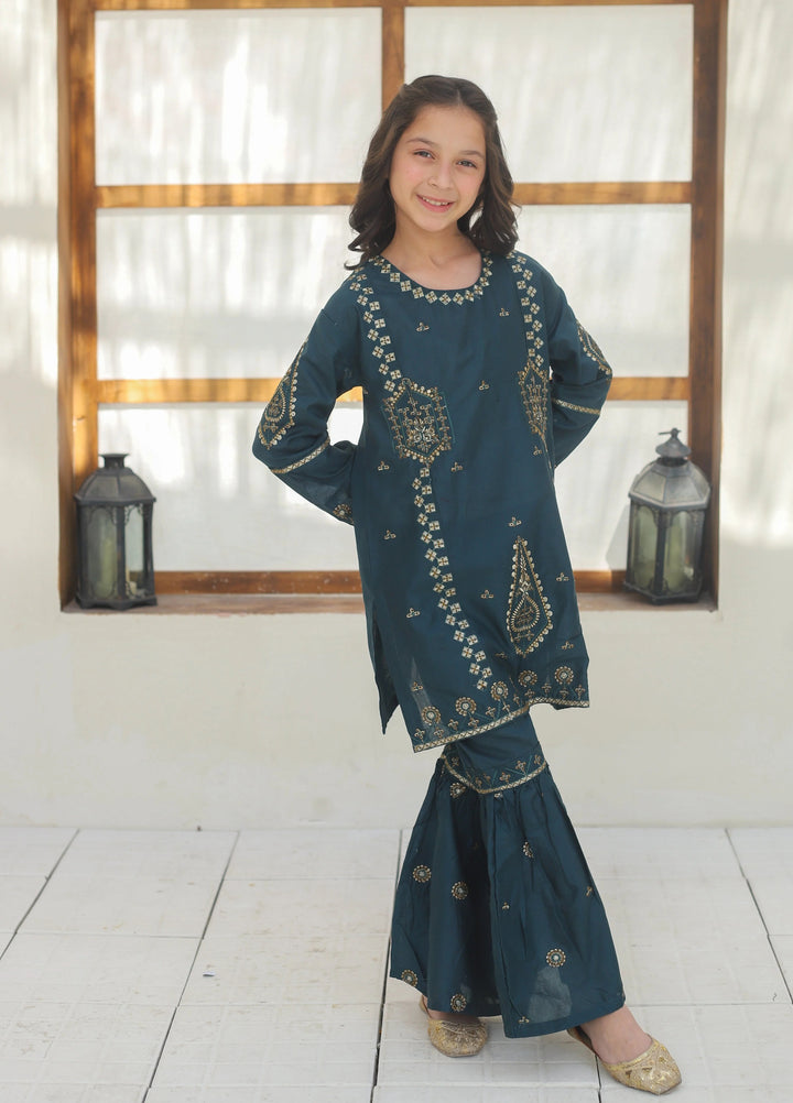 Khanak Girls RTW Embroidered Cotton 2 Piece Suit KST-143 - Casual Collection