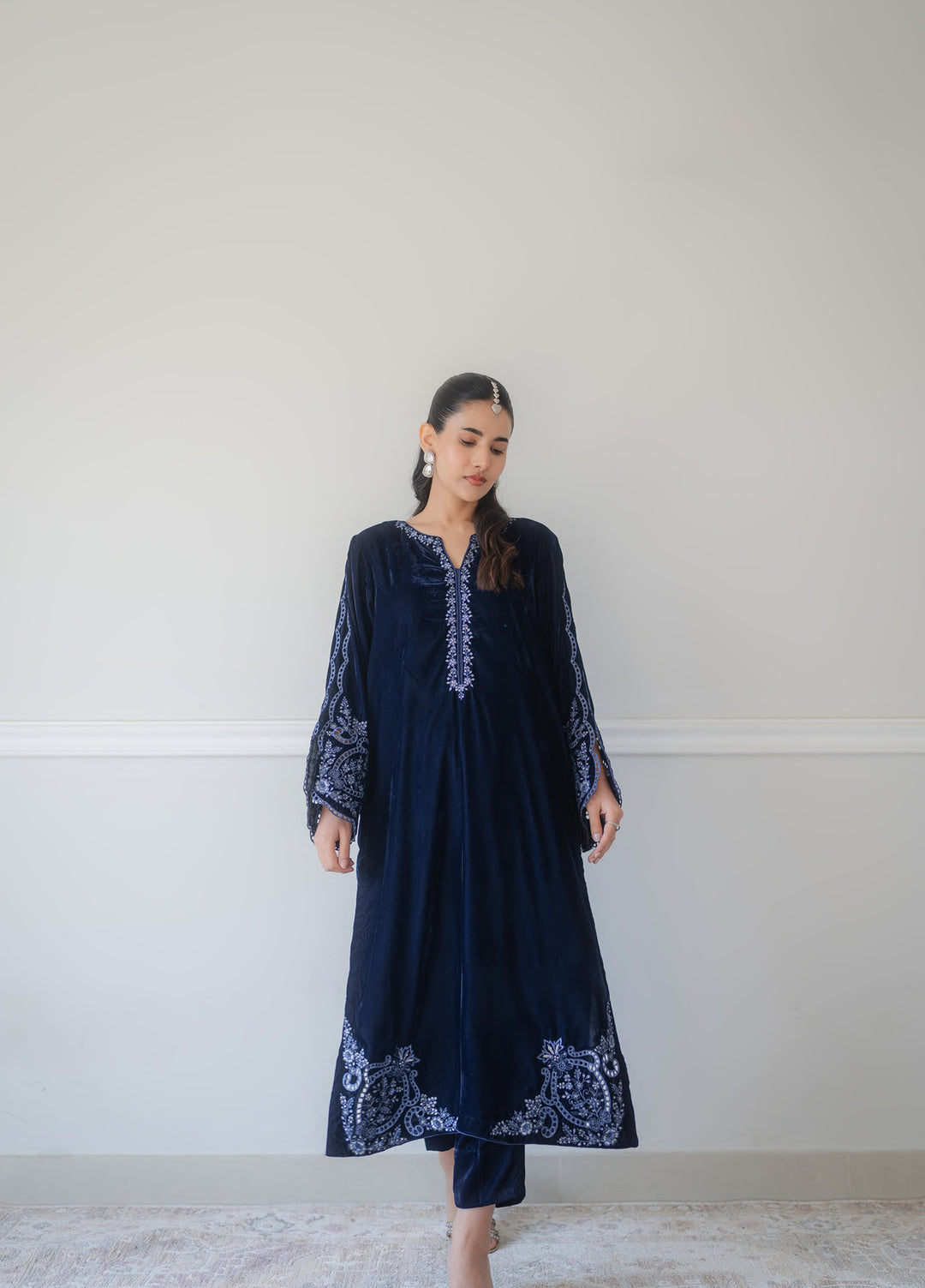Atelier Velours by Rashid Textiles RTW Embroidered Velvet 3 Piece Suit RT26RAV Midnight - Festive Collection