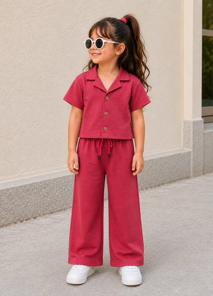 BabyCo Kids RTW Solids Cotton Co-Ord Sets Suit Amora Lounge Berry Rose - Casual Collection
