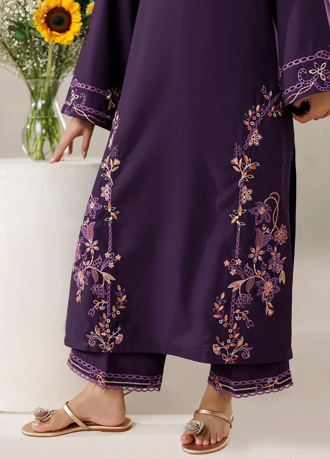 Azure Women RTW Embroidered Poly Co-Ord Sets Suit Orchid - Casual Collection