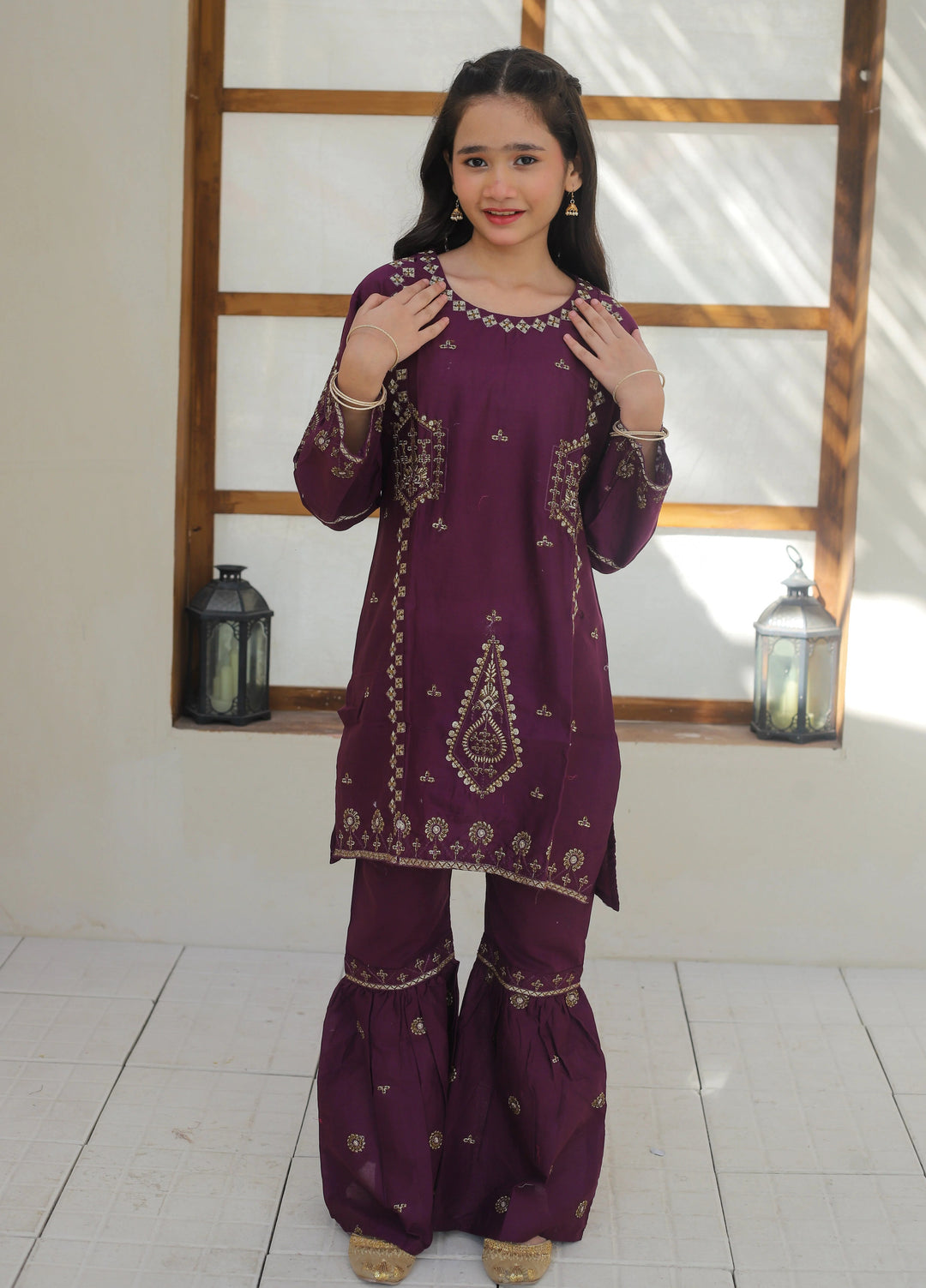 Khanak Girls RTW Embroidered Cotton 2 Piece Suit KST-142 - Casual Collection