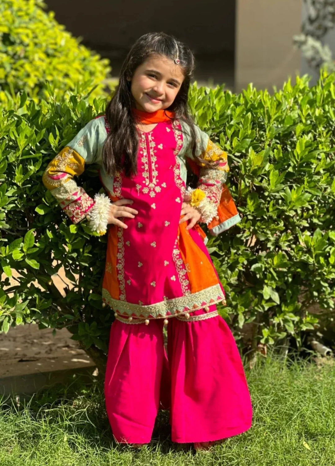 Khanak Girls RTW Embroidered Raw Silk 3 Piece Suit KG-13 - Festive Collection