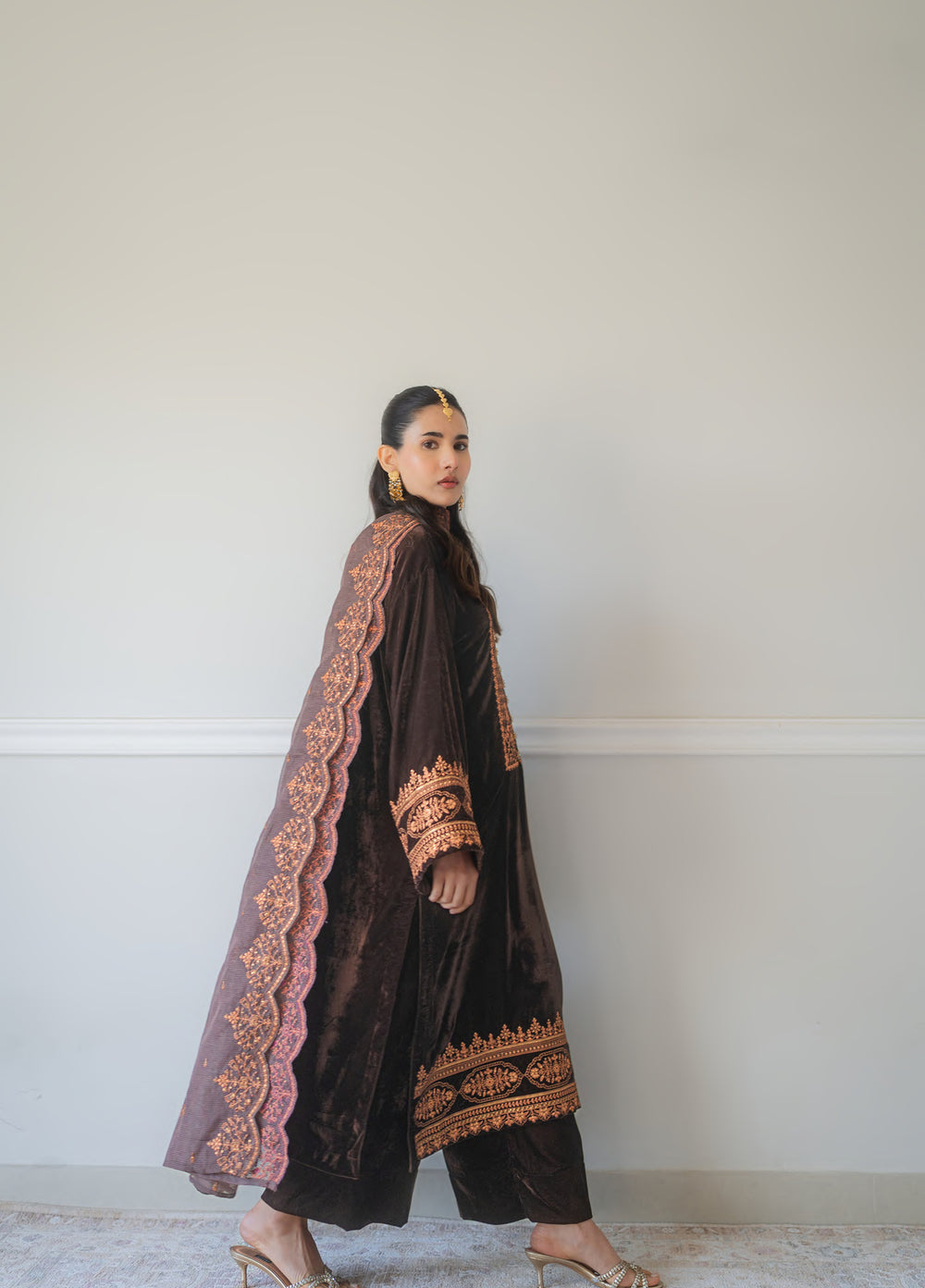 Atelier Velours by Rashid Textiles RTW Embroidered Velvet 3 Piece Suit RT26RAV Cocoa - Festive Collection