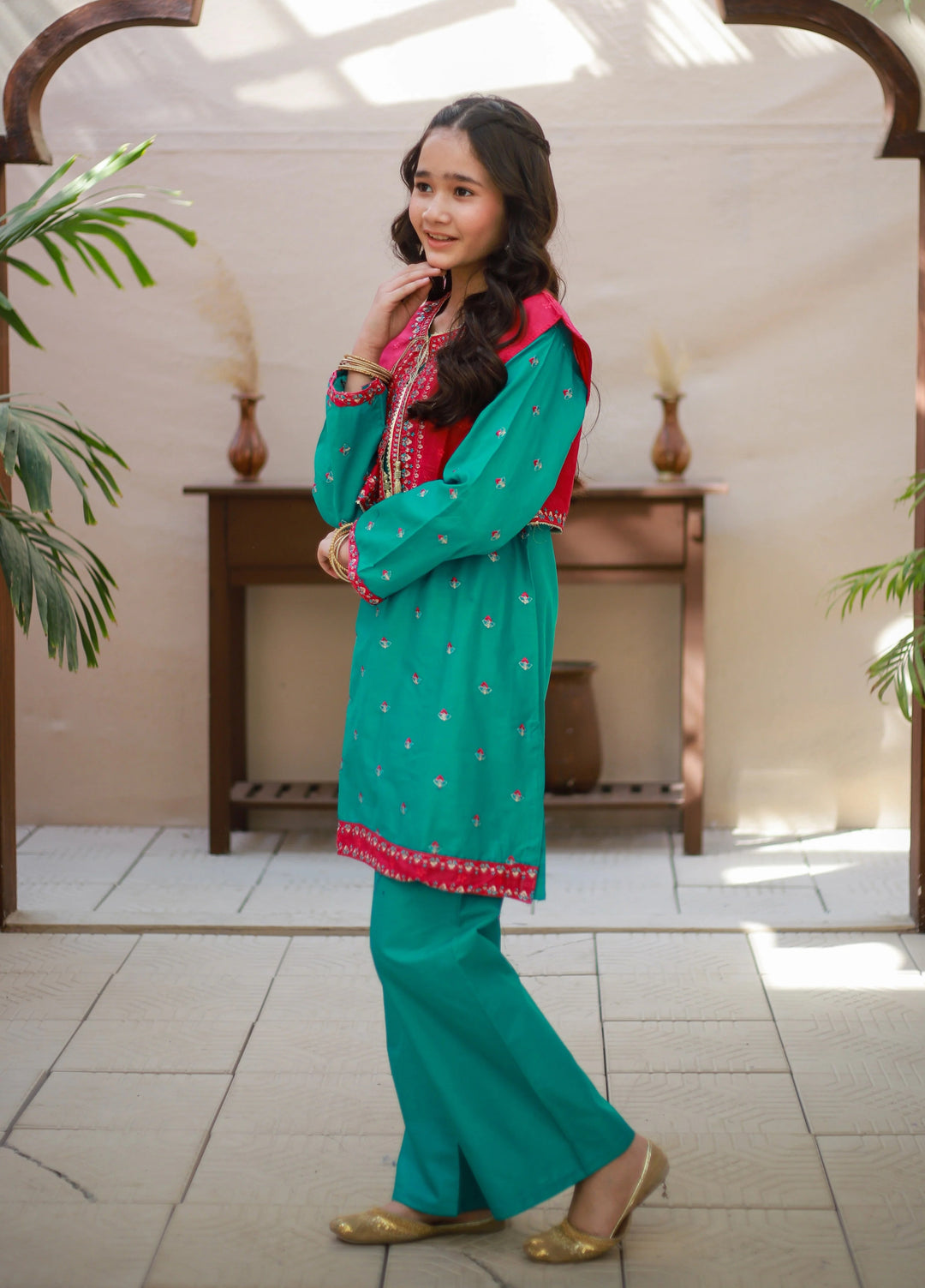 Khanak Girls RTW Embroidered Cotton 2 Piece Suit KST-163 - Casual Collection