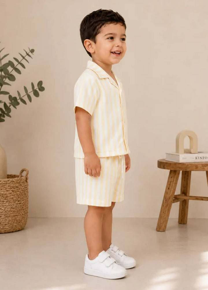 BabyCo Kids RTW Printed Cotton Co-Ord Sets Suit Gelato Lemon Stripe Resort - Casual Collection