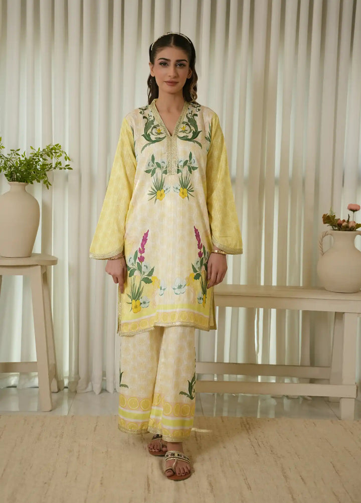Karashe Women RTW Printed Blended Lawn 2 Piece Suit LEMON ZEST - Festive Collection
