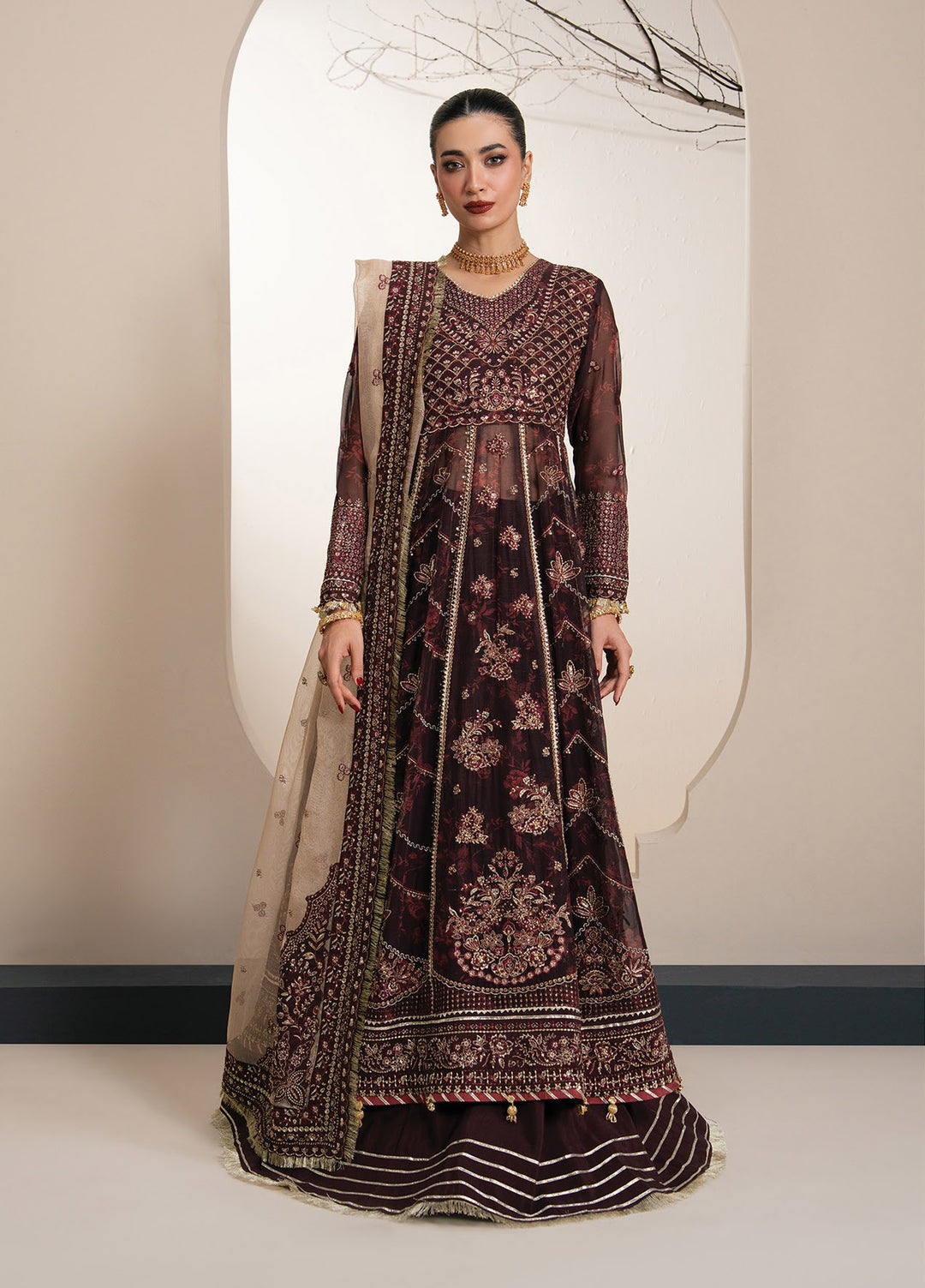 Kalani by Xenia Formals Unstitched Embroidered Chiffon 3 Piece Suit XE26UKW 04-OLYRA - Wedding Collection