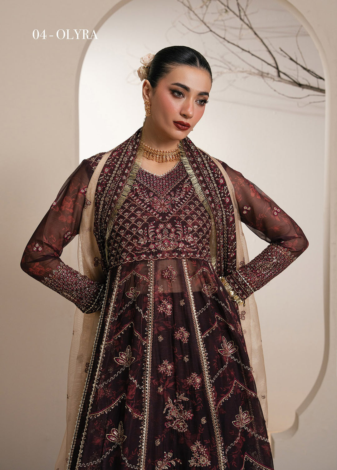 Kalani by Xenia Formals Unstitched Embroidered Chiffon 3 Piece Suit XE26UKW 04-OLYRA - Wedding Collection