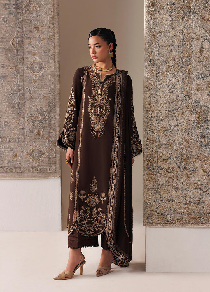 Q line by Qalamkar Unstitched Embroidered Slub Linen 3 Piece Suit QLK26UQL Shaheen QLW-04 - Winter Collection
