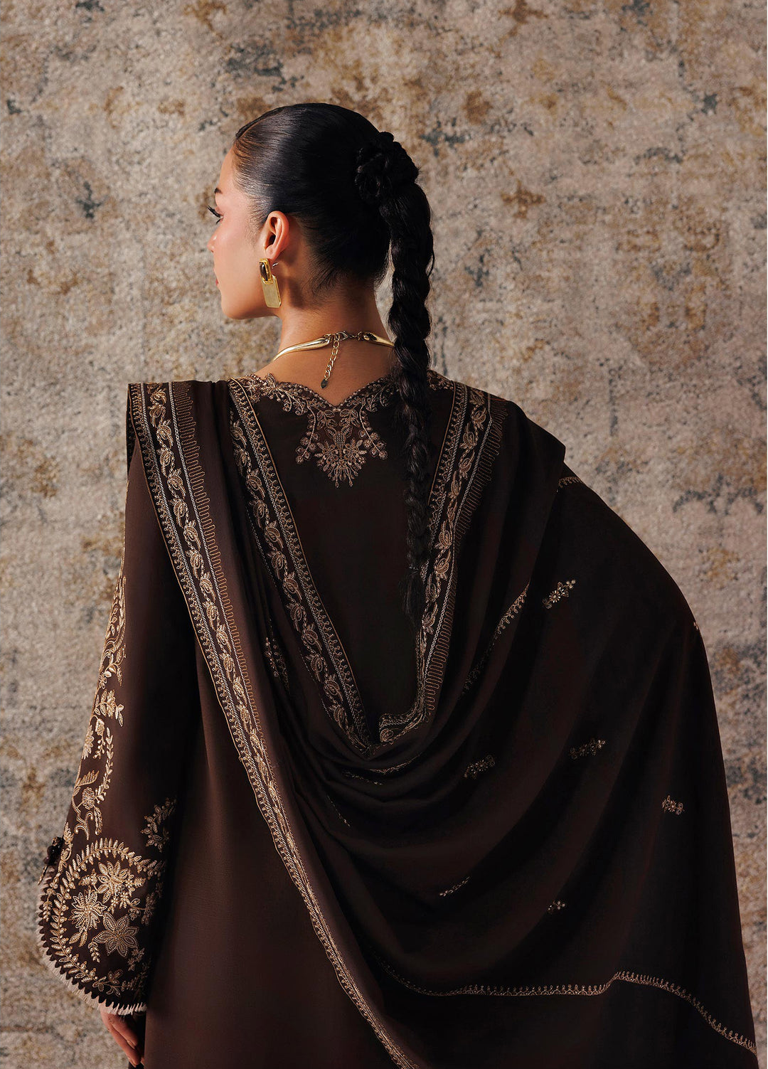 Q line by Qalamkar Unstitched Embroidered Slub Linen 3 Piece Suit QLK26UQL Shaheen QLW-04 - Winter Collection