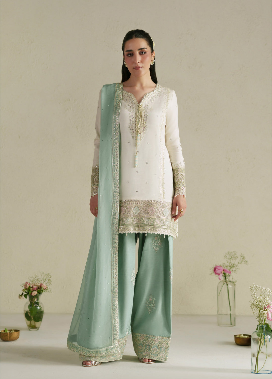 Vera Unstitched Embroidered Raw Silk 3 Piece Suit VR26URF Aab Ivory - Festive Collection